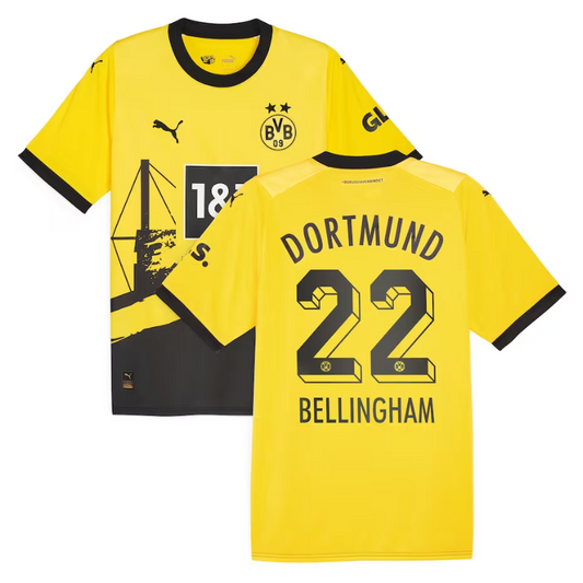 Borussia Dortmund Home Shirt 2023-24 - with Jersey Bellingham 22 printing - Yellow Official Team Jersey Sports Fan Apparel