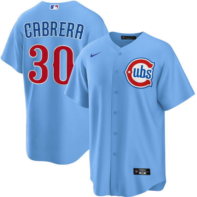 NIKE Men's Chicago Cubs Edward Cabrera #30 Light Blue 2nd Alternate Replica Jersey Official Team Jersey Sports Fan Apparel Official NFL Team Jersey Football Fan Apparel