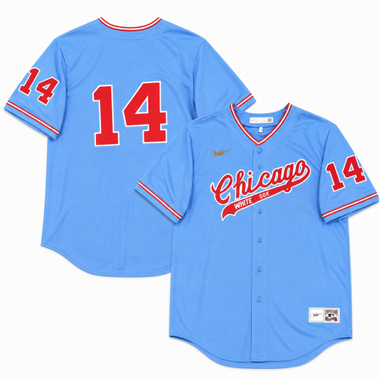 Men's Bill Melton Chicago White Sox Cooperstown Road Powder Blue/Red 1972 Premium Stitch Replica Jersey Official Team Jersey Sports Fan Apparel Official NFL Team Jersey Football Fan Apparel