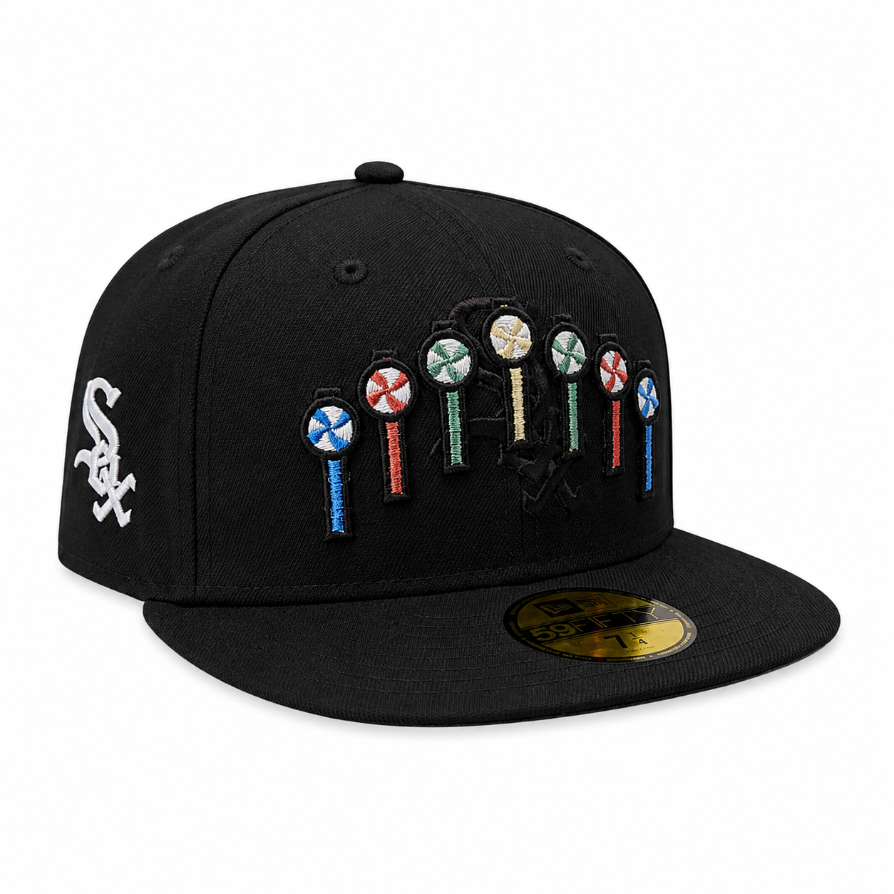 Chicago White Sox New Era Black Pinwheels 59FIFTY Fitted Hat Official Team Hat Sports Fan Cap Official NFL Team Hat Football Fan Cap