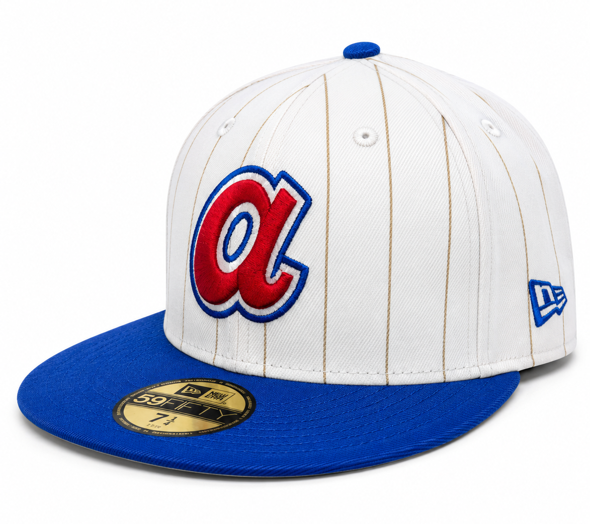 Atlanta Braves Historic Off White/Royal New Era 59FIFTY Fitted Hat Official Team Hat Sports Fan Cap Official NFL Team Hat Football Fan Cap