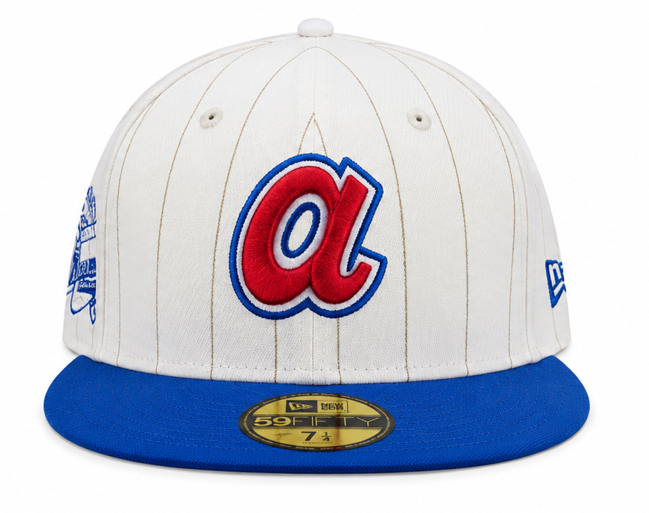 Atlanta Braves Historic Off White/Royal New Era 59FIFTY Fitted Hat Official Team Hat Sports Fan Cap Official NFL Team Hat Football Fan Cap