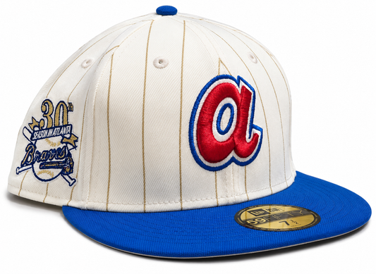 Atlanta Braves Historic Off White/Royal New Era 59FIFTY Fitted Hat Official Team Hat Sports Fan Cap Official NFL Team Hat Football Fan Cap