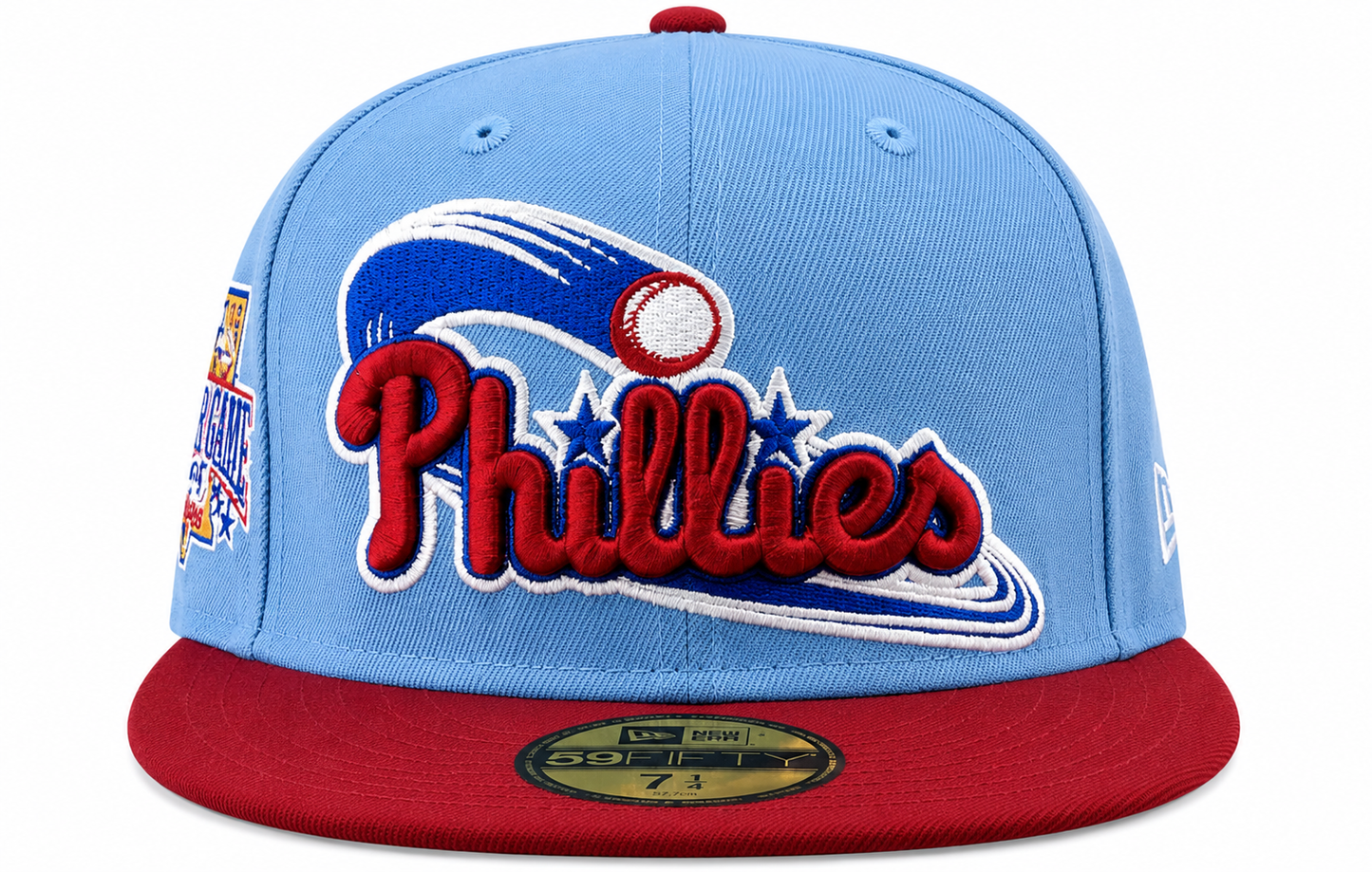 Philadelphia Phillies MLB 1996 ASG 2 Tone Sky Blue/Cardinal New Era 59FIFTY Fitted Hat Official Team Hat Sports Fan Cap Official NFL Team Hat Football Fan Cap
