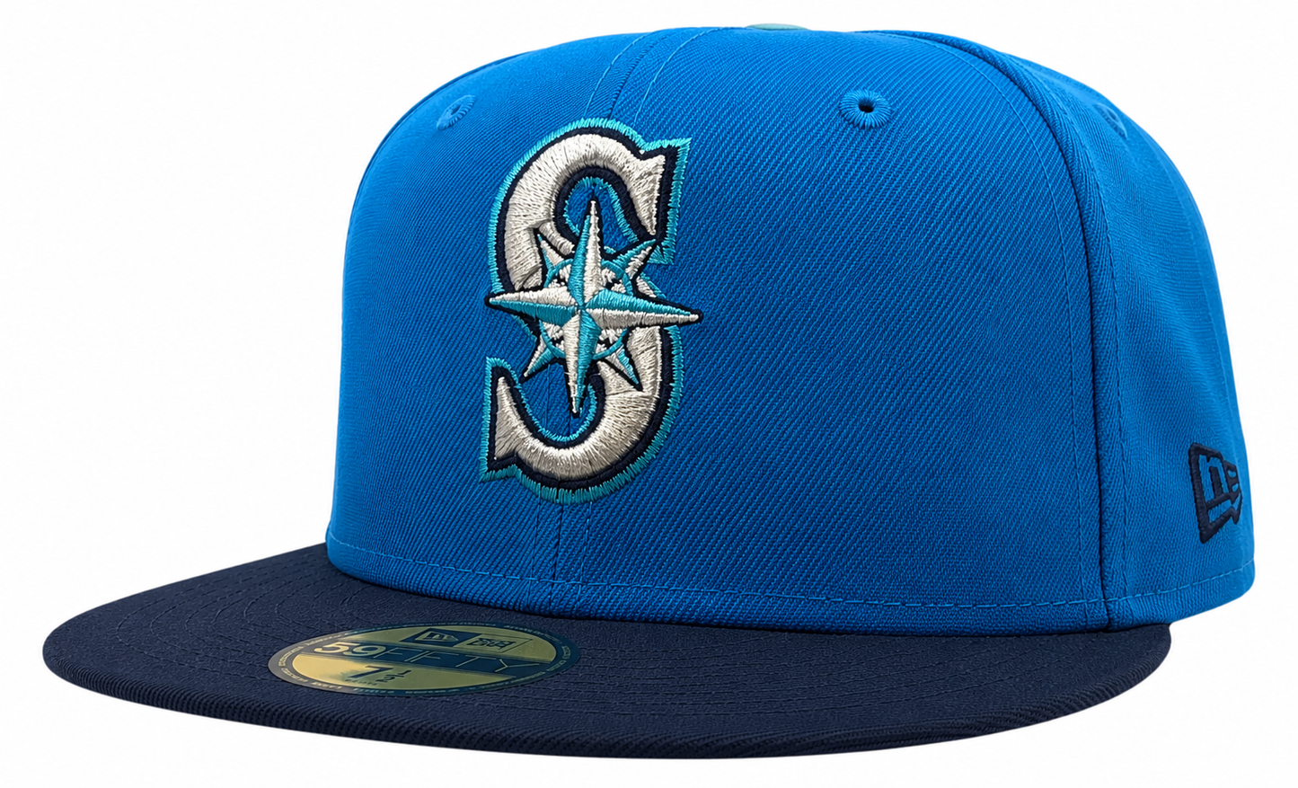 Seattle Mariners New Era 2 Tone Sunwash Ocean Blue Nirvana Nevermind Inspired 59FIFTY Fitted Hat Official Team Hat Sports Fan Cap Official NFL Team Hat Football Fan Cap