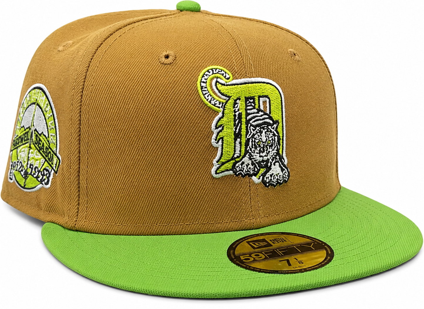 Detroit Tigers New Era Wheat/Lime Cooper 59FIFTY Fitted Hat Official Team Hat Sports Fan Cap Official NFL Team Hat Football Fan Cap