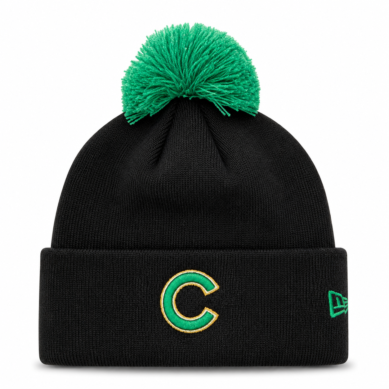 Chicago Cubs New Era Black St. Patrick's Day Cuffed Knit Hat with Pom Official Team Hat Sports Fan Cap Official NFL Team Hat Football Fan Cap
