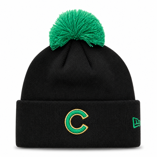 Chicago Cubs New Era Black St. Patrick's Day Cuffed Knit Hat with Pom Official Team Hat Sports Fan Cap Official NFL Team Hat Football Fan Cap