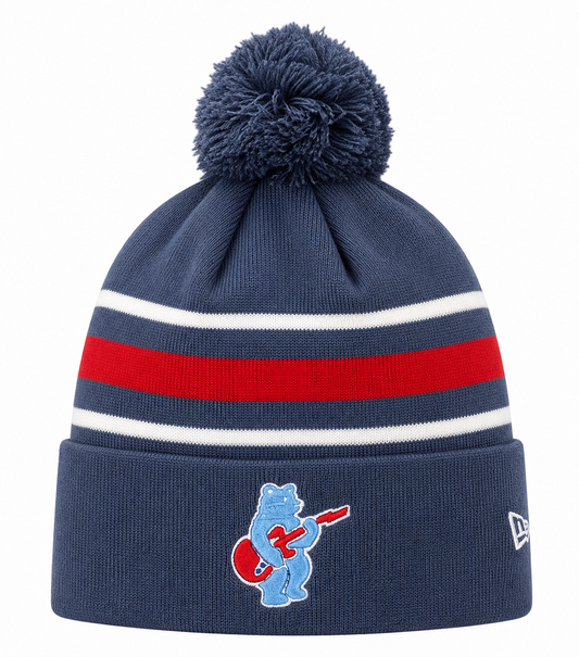 Chicago Cubs New Era Navy 2nd Alternate Guitar Bear Cuffed Knit Hat with Pom Official Team Hat Sports Fan Cap Official NFL Team Hat Football Fan Cap