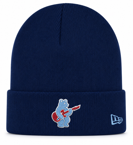 Chicago Cubs New Era Navy Guitar Bear Cuffed Knit Hat Official Team Hat Sports Fan Cap Official NFL Team Hat Football Fan Cap