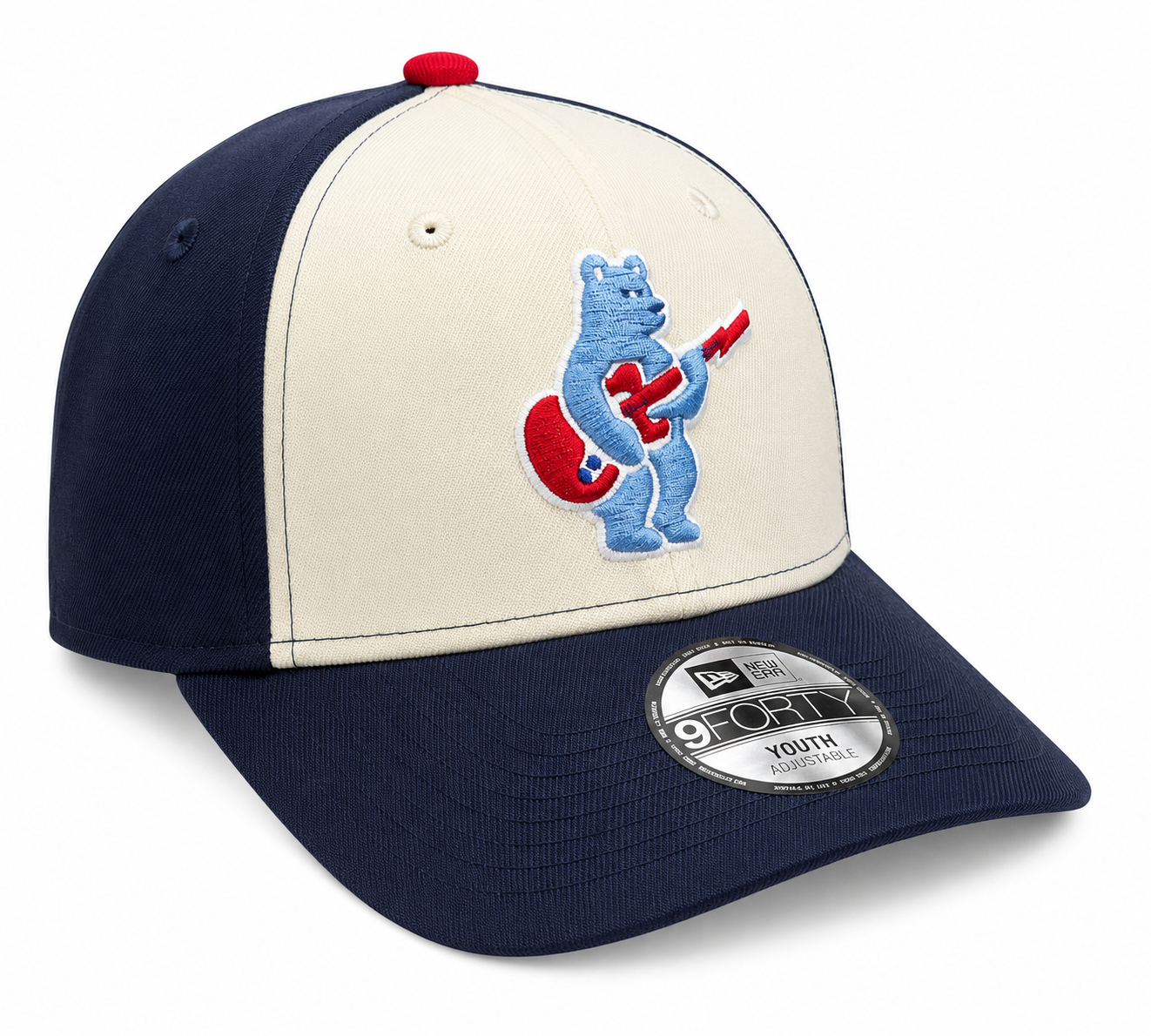 Youth Chicago Cubs Alternate 2 Guitar Bear 9FORTY Adjustable Chrome/Navy Blue Cap By New Era Official Team Hat Sports Fan Cap Official NFL Team Hat Football Fan Cap
