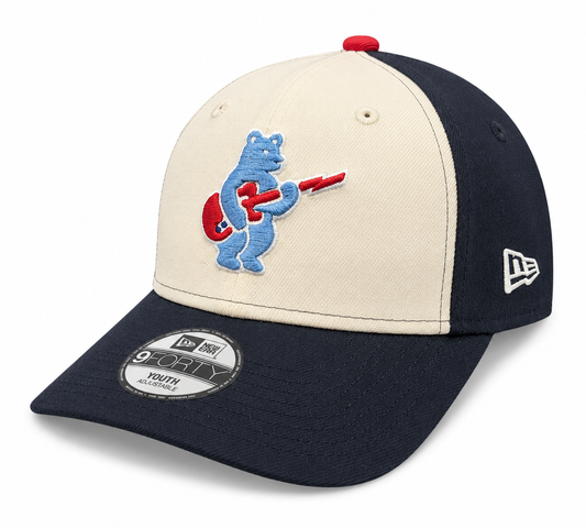 Youth Chicago Cubs Alternate 2 Guitar Bear 9FORTY Adjustable Chrome/Navy Blue Cap By New Era Official Team Hat Sports Fan Cap Official NFL Team Hat Football Fan Cap