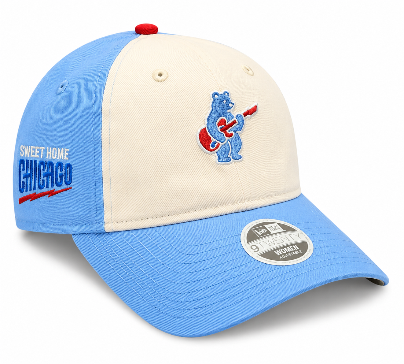 Women's Chicago Cubs Guitar Bear Alternate Micro Baby Blue New Era 9TWENTY Adjustable Hat Official Team Hat Sports Fan Cap Official NFL Team Hat Football Fan Cap