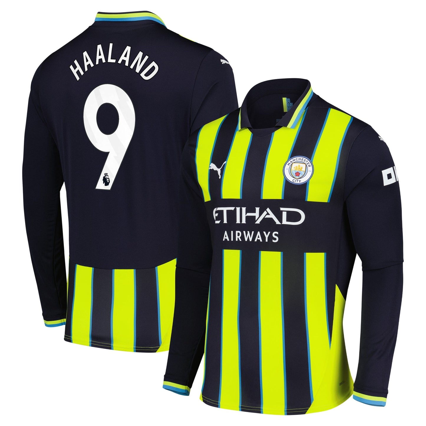 Erling Haaland 9 Manchester City Puma 2024 25 Away Long Sleeve Player Jersey - Navy Official Team Jersey Sports Fan Apparel