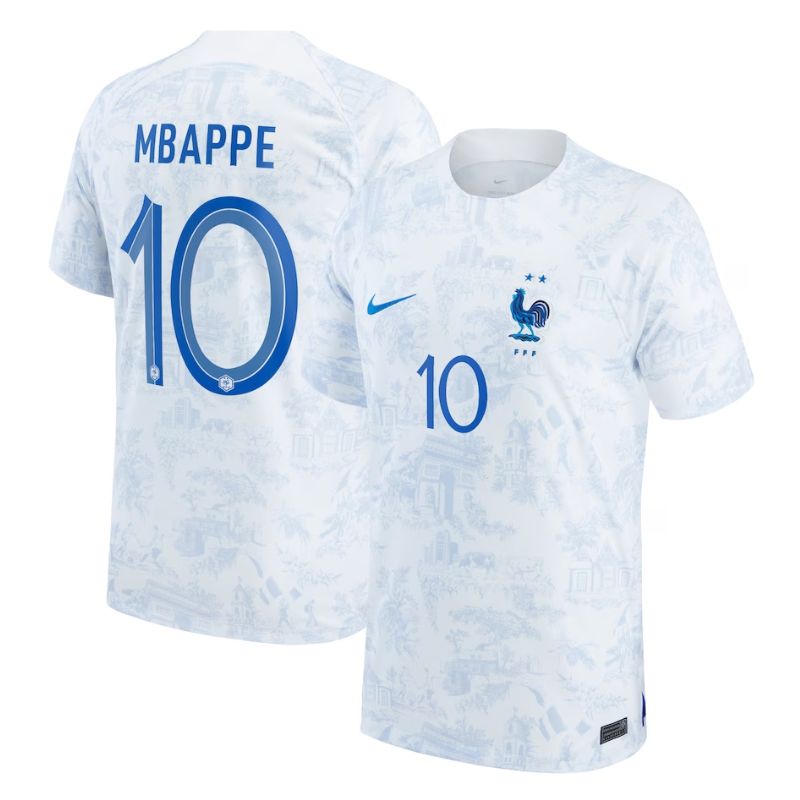 France Away Shirt 2022 - Kylian Mbappé 10 Player Jersey - White Official Team Jersey Sports Fan Apparel
