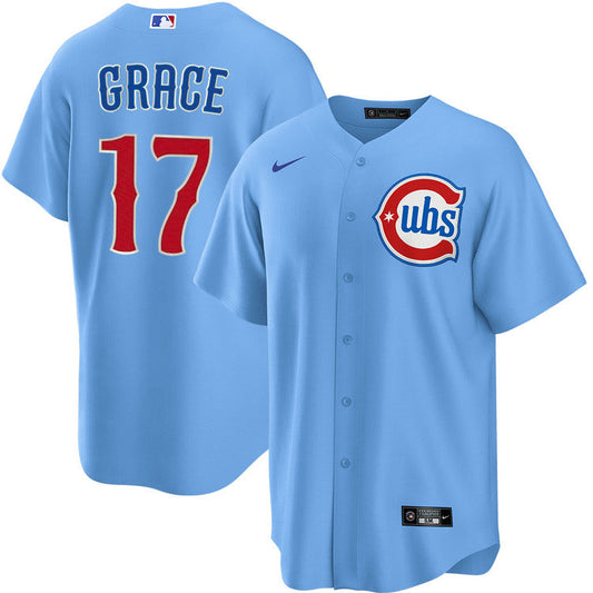 NIKE Men's Chicago Cubs Mark Grace #17 Light Blue 2nd Alternate Replica Jersey Official Team Jersey Sports Fan Apparel Official NFL Team Jersey Football Fan Apparel
