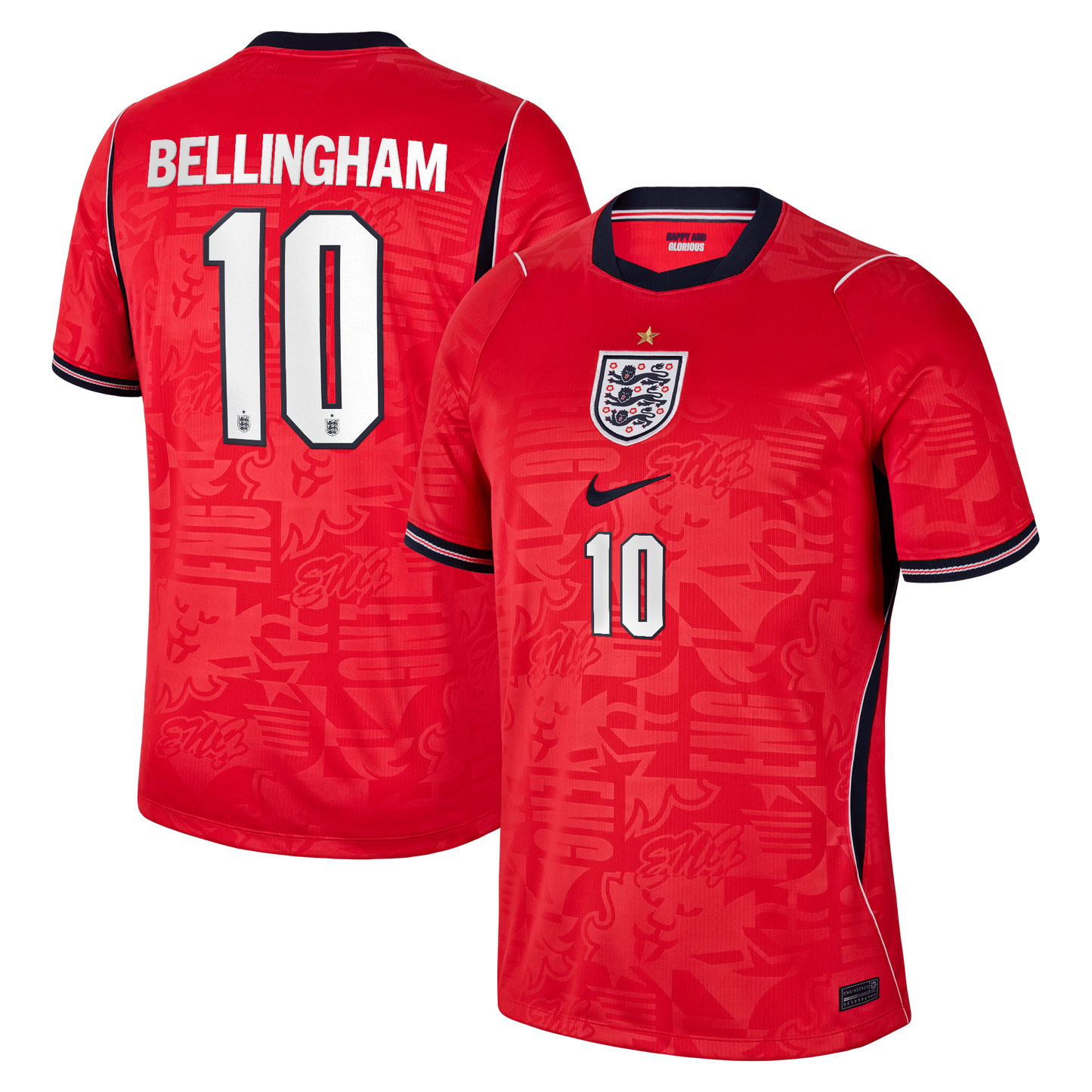 Jude Bellingham England National Team Nike 2026 Away Stadium Replica Jersey - Red Official Team Jersey Sports Fan Apparel