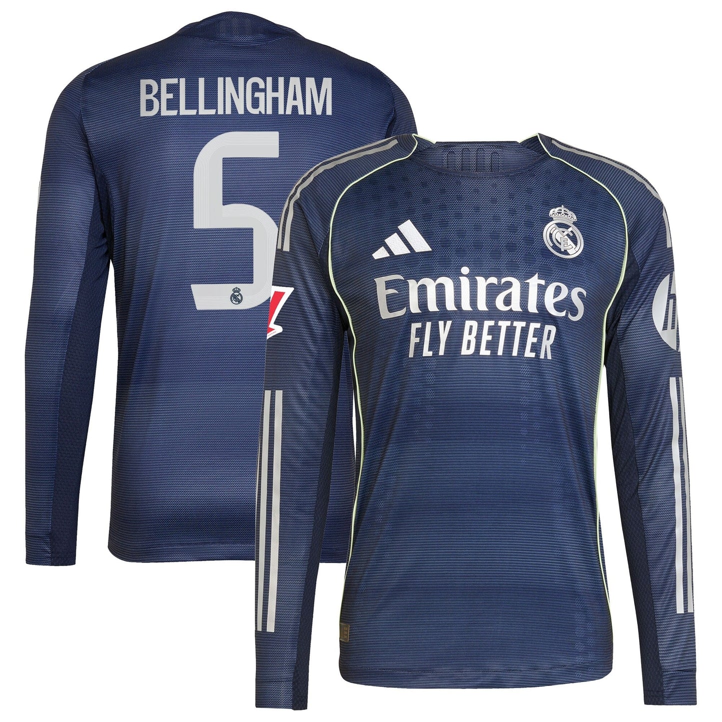 Jude Bellingham Real Madrid adidas 2025 26 Away Long Sleeve Player Jersey - Blue Official Team Jersey Sports Fan Apparel