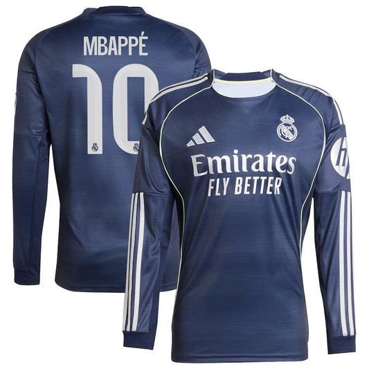 Kylian Mbappé Real Madrid adidas Authentic 2025 26 Away Long Sleeve Player Jersey - Blue Official Team Jersey Sports Fan Apparel
