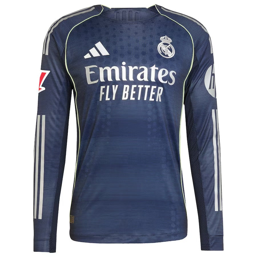 Kylian Mbappé Real Madrid adidas 2025 26 Away Long Sleeve Player Jersey - Blue Official Team Jersey Sports Fan Apparel