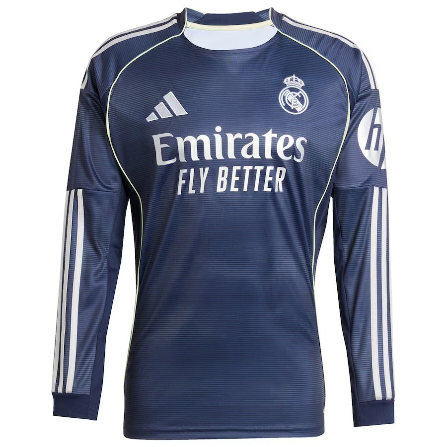 Kylian Mbappé Real Madrid adidas 2025 26 Away Long Sleeve Player Jersey - Blue Official Team Jersey Sports Fan Apparel