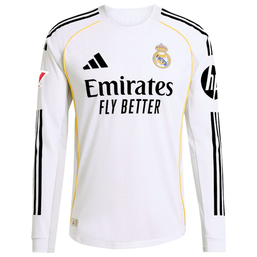Kylian Mbappé Real Madrid adidas 2025 26 Home Long Sleeve Jersey - White Official Team Jersey Sports Fan Apparel