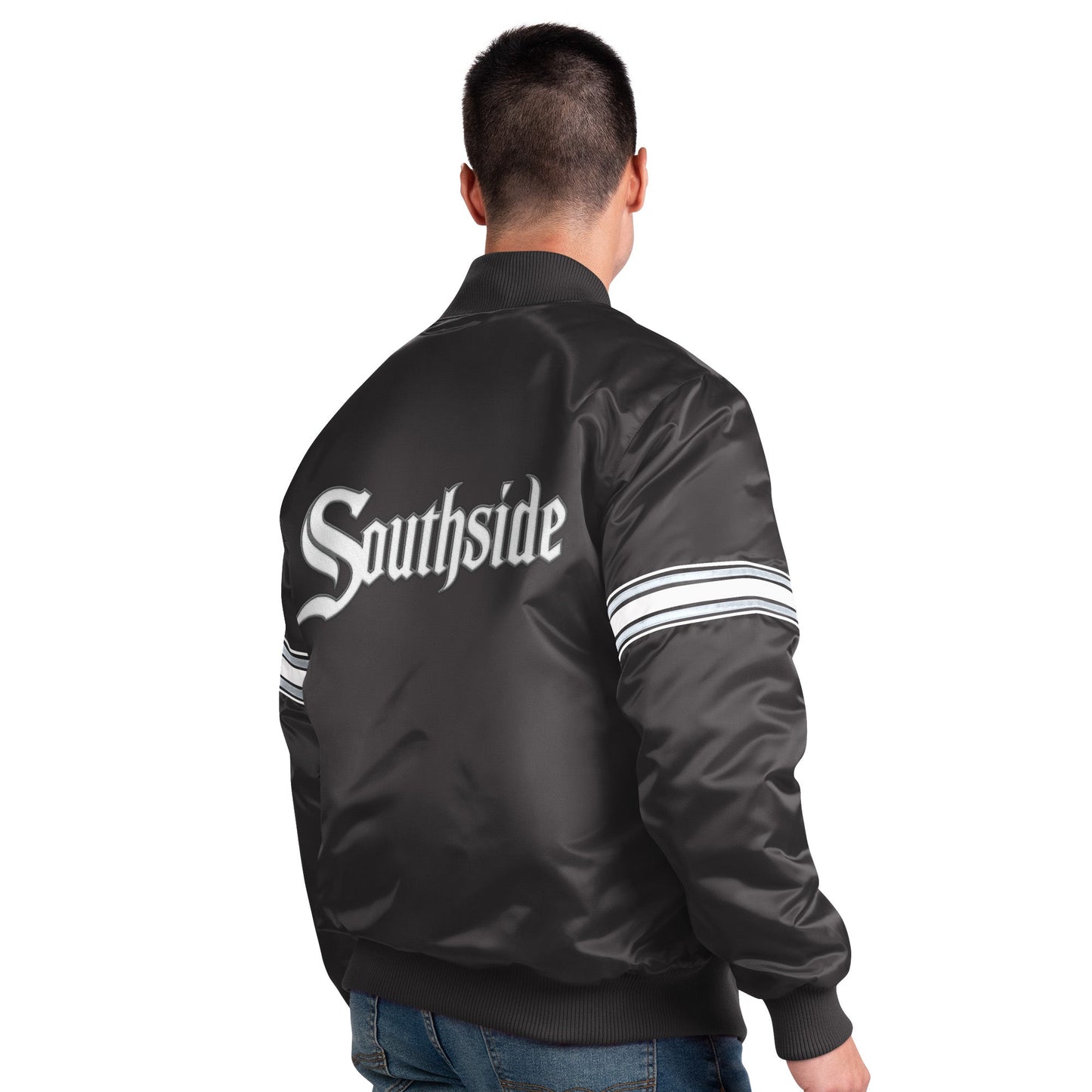 Men's Chicago White Sox City Connect Pick & Roll Starter Satin Jacket-Black Official Sports Fan Gear Official NFL Fan Gear