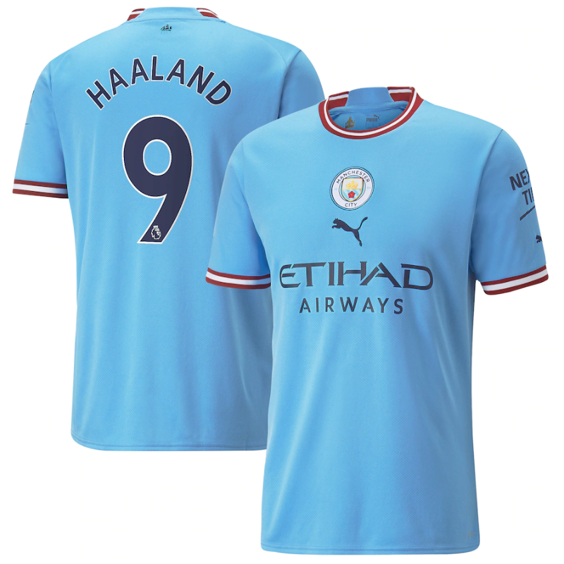 Manchester City Home Shirt 2022-23 with Haaland 9 printing Unisex Jersey Official Team Jersey Sports Fan Apparel