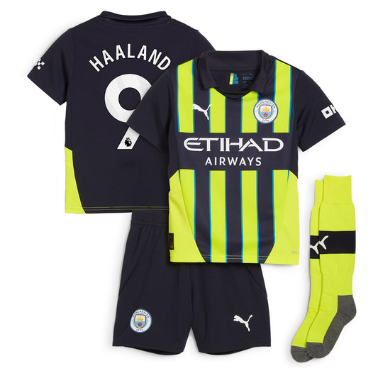 Manchester City PUMA Away Minikit 2024-25 with Haaland 9 printing Kids Jersey Official Team Jersey Sports Fan Apparel