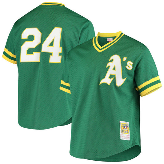 Men's Oakland Athletics Rickey Henderson 1991 Mitchell & Ness Green Cooperstown 1987 Mesh Batting Practice Jersey Official Team Jersey Sports Fan Apparel Official NFL Team Jersey Football Fan Apparel
