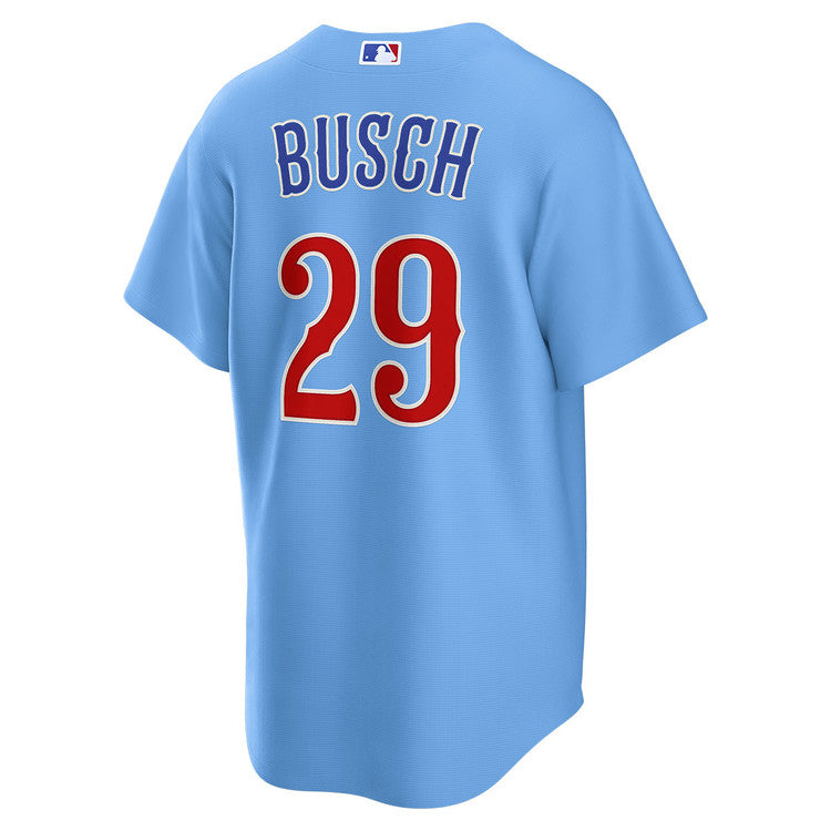 NIKE Men's Chicago Cubs Michael Busch #29 Light Blue 2nd Alternate Replica Jersey Official Team Jersey Sports Fan Apparel Official NFL Team Jersey Football Fan Apparel