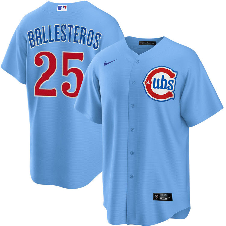 Youth Chicago Cubs Moisés Ballesteros Alternate 2 NIKE Baseline Powder Blue Replica Jersey Official Team Jersey Sports Fan Apparel Official NFL Team Jersey Football Fan Apparel
