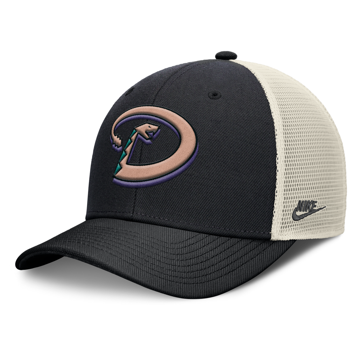 Arizona Diamondbacks Nike Rise Black Adjustable Snapback Trucker Hat Official Team Hat Sports Fan Cap Official NFL Team Hat Football Fan Cap