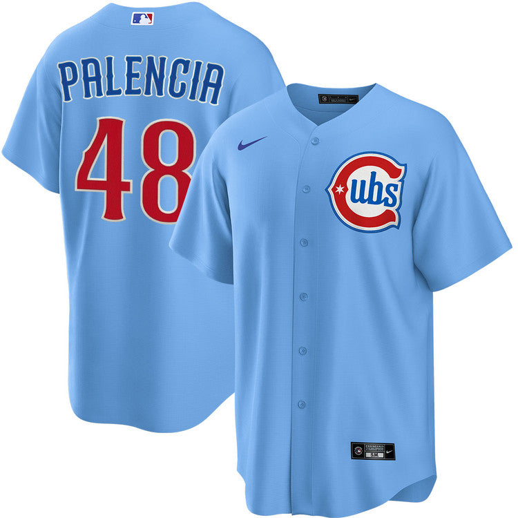 NIKE Men's Chicago Cubs Daniel Palencia #48 Light Blue 2nd Alternate Replica Jersey Official Team Jersey Sports Fan Apparel Official NFL Team Jersey Football Fan Apparel