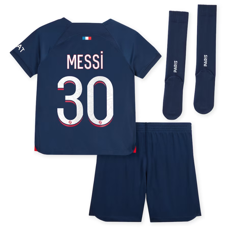 Paris Saint-Germain Team Home Kit 2023-24 - Little Kids with Messi 30 printing Jersey - Blue Official Team Jersey Sports Fan Apparel