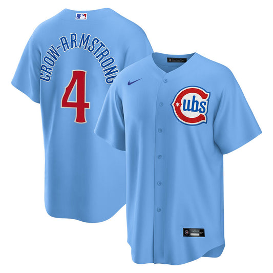 NIKE Men's Chicago Cubs Pete Crow-Armstrong #4 Light Blue 2nd Alternate Replica Jersey Official Team Jersey Sports Fan Apparel Official NFL Team Jersey Football Fan Apparel