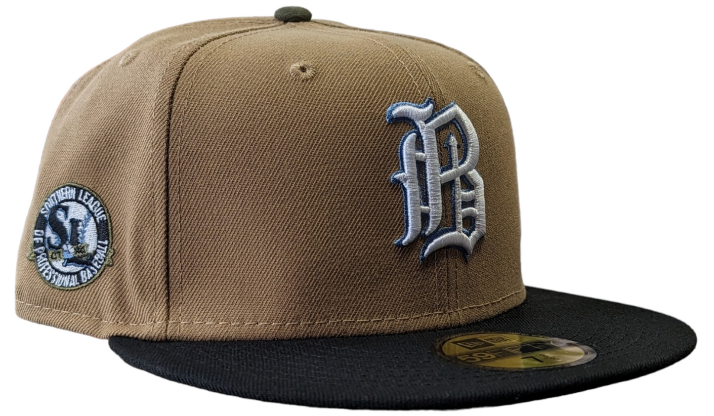 Birmingham Barons "Biff" New Era Southern League Khaki/Black/Olive 59FIFTY Fitted Hat Official Team Hat Sports Fan Cap Official NFL Team Hat Football Fan Cap