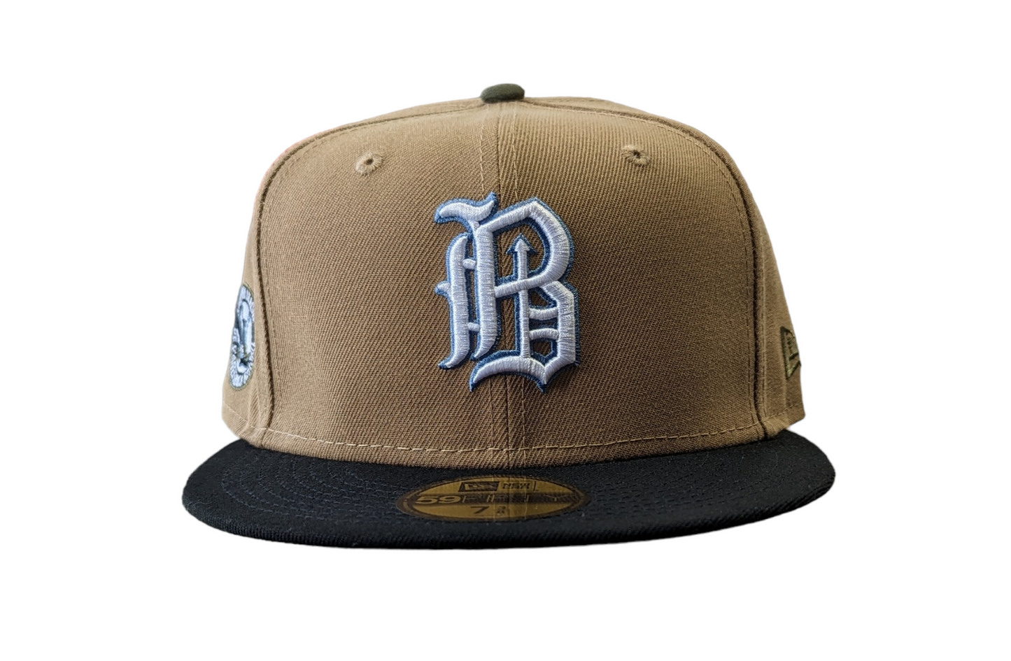 Birmingham Barons "Biff" New Era Southern League Khaki/Black/Olive 59FIFTY Fitted Hat Official Team Hat Sports Fan Cap Official NFL Team Hat Football Fan Cap