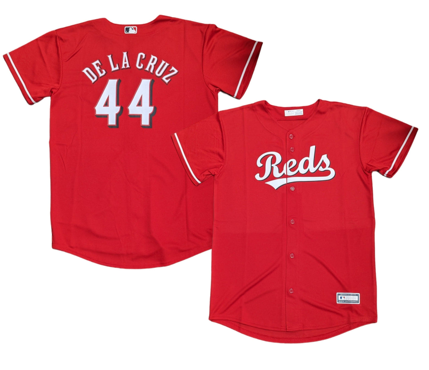 Youth Cincinnati Reds Elly De La Cruz MLB Red Alternate Screen Print Replica Jersey Official Team Jersey Sports Fan Apparel Official NFL Team Jersey Football Fan Apparel