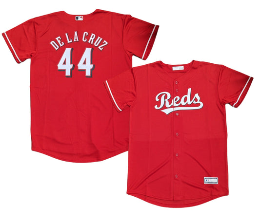 Youth Cincinnati Reds Elly De La Cruz MLB Red Alternate Screen Print Replica Jersey Official Team Jersey Sports Fan Apparel Official NFL Team Jersey Football Fan Apparel