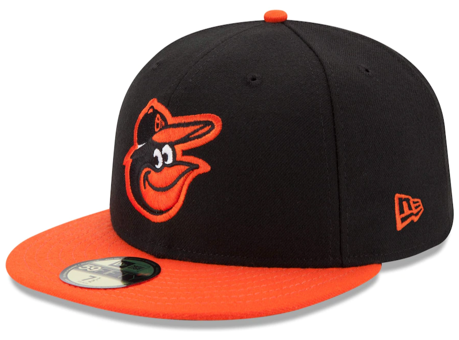 Men's Baltimore Orioles New Era Black/Orange Road Authentic Collection On-Field 59FIFTY Fitted Hat Official Team Hat Sports Fan Cap Official NFL Team Hat Football Fan Cap