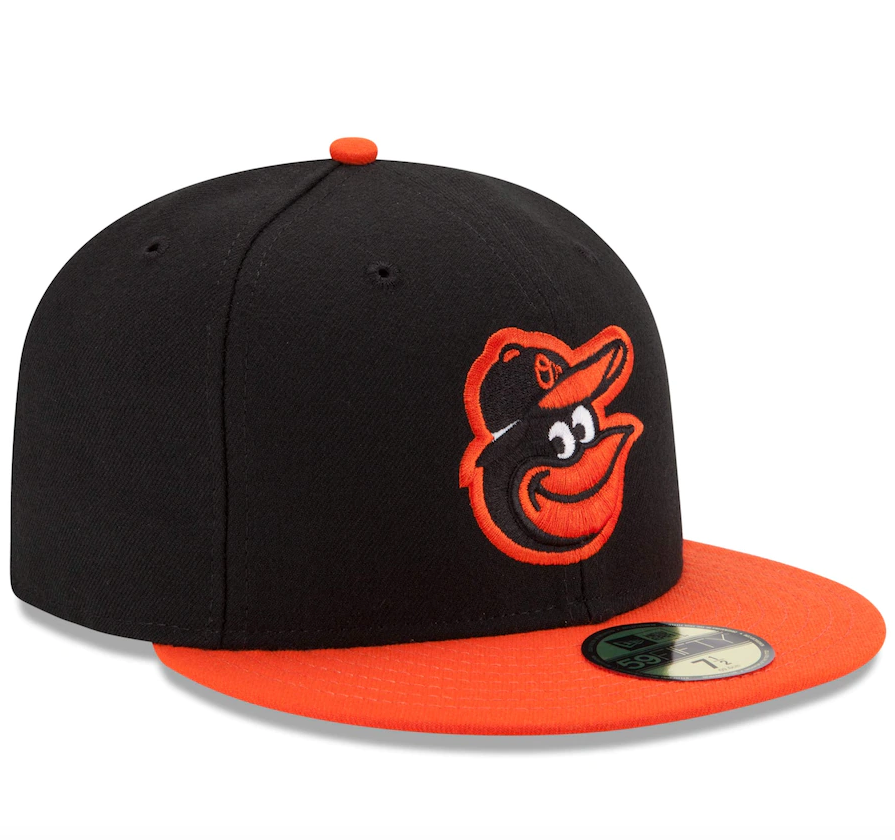 Men's Baltimore Orioles New Era Black/Orange Road Authentic Collection On-Field 59FIFTY Fitted Hat Official Team Hat Sports Fan Cap Official NFL Team Hat Football Fan Cap