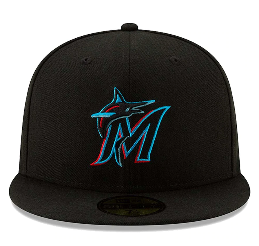 Men's Miami Marlins New Era Black Authentic Collection On-Field 59FIFTY Fitted Hat Official Team Hat Sports Fan Cap Official NFL Team Hat Football Fan Cap