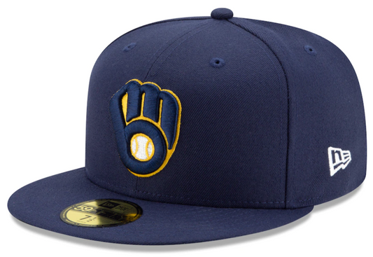 Men's Milwaukee Brewers New Era Navy Home Authentic Collection On-Field 59FIFTY Fitted Hat Official Team Hat Sports Fan Cap Official NFL Team Hat Football Fan Cap