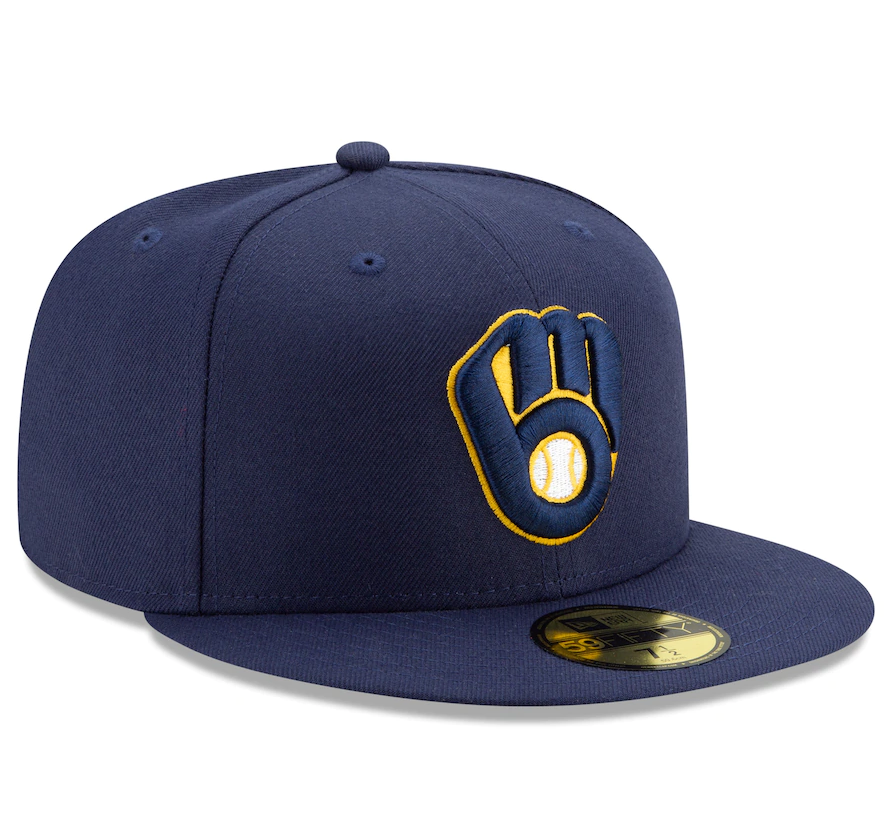 Men's Milwaukee Brewers New Era Navy Home Authentic Collection On-Field 59FIFTY Fitted Hat Official Team Hat Sports Fan Cap Official NFL Team Hat Football Fan Cap