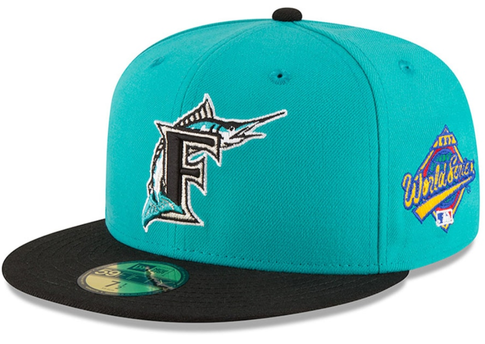 Men's Florida Marlins New Era Aqua 1997 World Series Wool 59FIFTY Fitted Hat Official Team Hat Sports Fan Cap Official NFL Team Hat Football Fan Cap