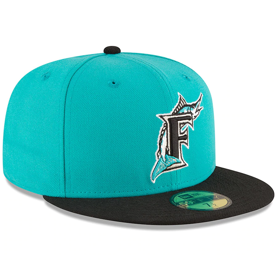 Men's Florida Marlins New Era Aqua 1997 World Series Wool 59FIFTY Fitted Hat Official Team Hat Sports Fan Cap Official NFL Team Hat Football Fan Cap