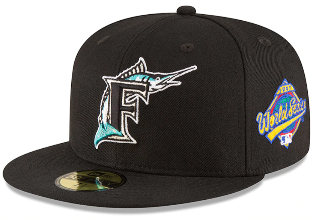 Men's Florida Marlins New Era Black 1997 World Series Wool 59FIFTY Fitted Hat Official Team Hat Sports Fan Cap Official NFL Team Hat Football Fan Cap
