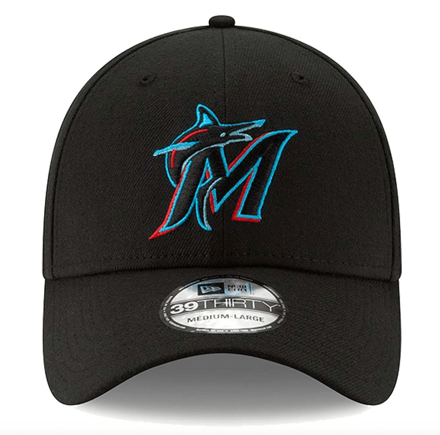 Men's Miami Marlins New Era Black Team Classic 39THIRTY Flex Hat Official Team Hat Sports Fan Cap Official NFL Team Hat Football Fan Cap