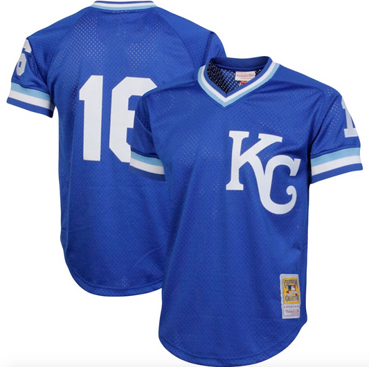 Men's Mitchell & Ness Authentic Replica Bo Jackson Kansas City Royals 1989 Blue Mesh Batting Practice Jersey Official Team Jersey Sports Fan Apparel Official NFL Team Jersey Football Fan Apparel